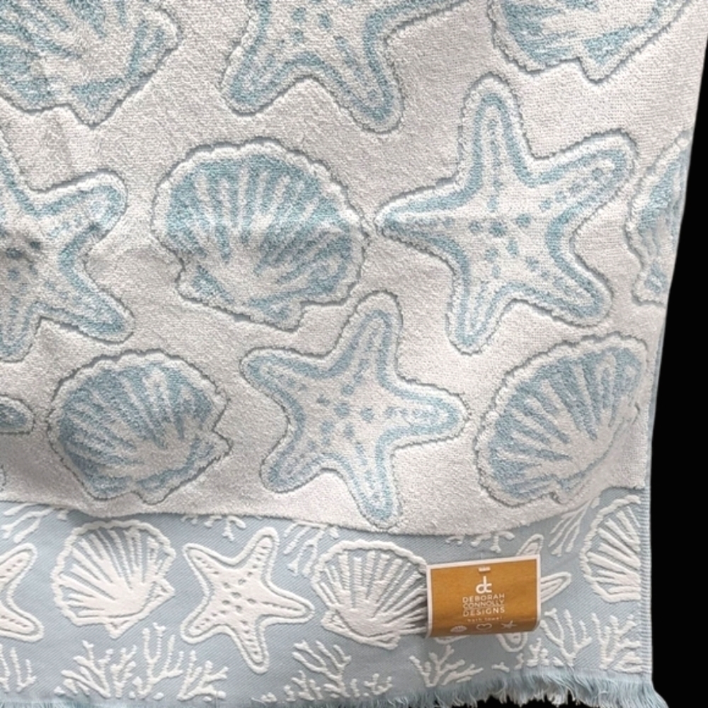 6pc Deborah Connolly Coastal Starfish Scalloped Seashell Bath Hand Tip Towel Set - Picture 8 of 10